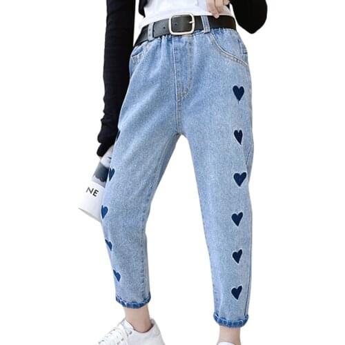 Big Girls Jeans Heart Pattern Childrens Jeans Girl Spring Autumn Kids Jeans Casual Style Childrens Clothing