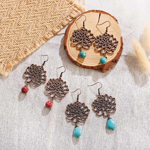 Boho Flower Indian Ladies Earrings Tibetan Jewelry 2020 Women Orecchini Jewelry Retro Stone Jhumka Earrings