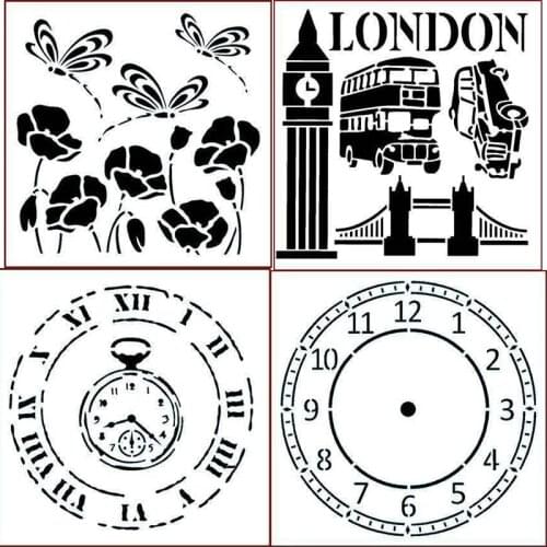 Pocket Watch Clock London Landscape Flowers Plastic Stencil for DIY Scrapbooking Embossing Paper Cards Crafts Templates 2019 New