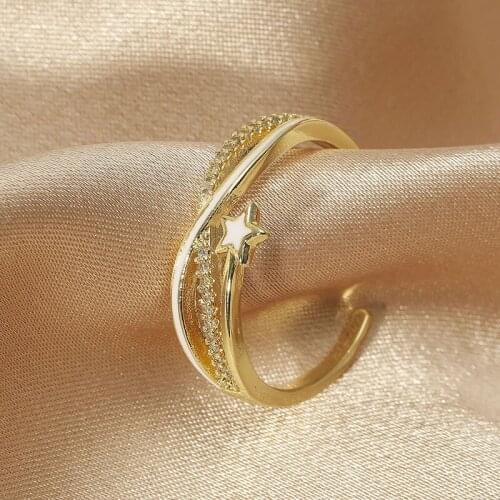 Cross Simple Star Heart-shaped Zircon Ring for Women Gold Color Copper Korean Fashion Open Nuckle Ring Trend New Girl Gift