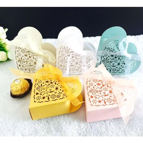 Laser Cut Heart Candy Box Chocolate Packaging Bags Gifts For Guests Wedding Mariage Eid Mubarak Baby Shower Party Supplies Favor