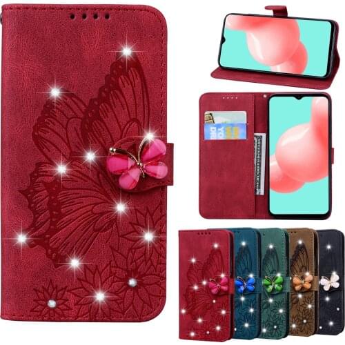 Diamond Butterfly leather Wallet Phone Case For XiaoMi 11 10T Lite POCO F3 X3 M3 RedMi 8 8A 9 9A Note10 9 8 Pro 9T Funda Cover