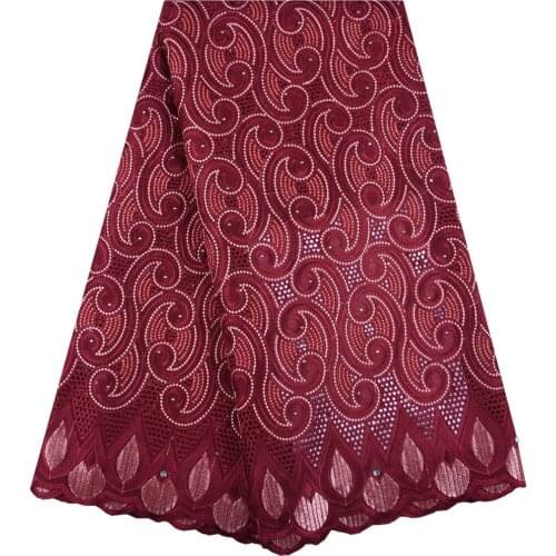 Red African Dry Lace Fabric High Quality Swiss Voile Cotton Lace Fabric With Stones Nigerian Mesh Lace Fabrics For wedding S1602