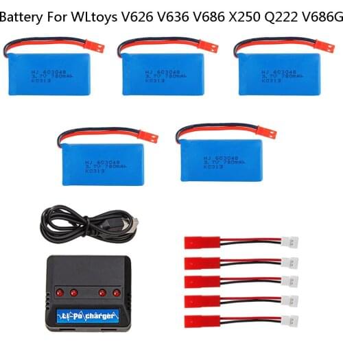 3.7V 780mAh Lipo Battery with Charger For WLtoys V626 V636 V686 X250 Q222 V686G RC quadrocopter parts 3.7V 603048 RC toy battery