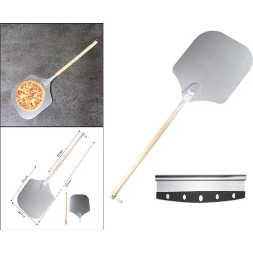 Pizza Peel Paddle Shovel Pizza Cake Lifting Spatula Tray with Long Wooden Handle, 90cm Length