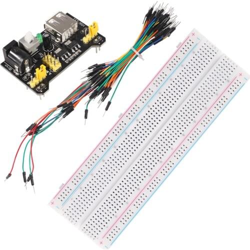Solderless Breadboard 830 MB-102 Tie Points, Jump Wires 65pcs, 3.3V 5V Power Supply Module, Electronic Learning Kit for Arduino