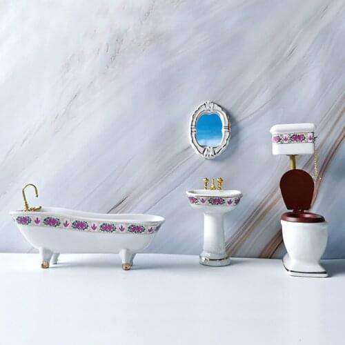 1/12 Dollhouse Miniature Bath Shower Modeling Toilet Bathtub Faucet Simulation Water Tap Toys for Doll House Furniture Toys