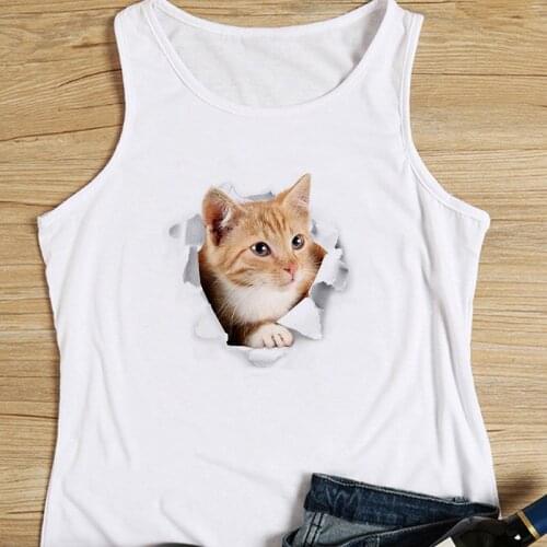 Fashion Casual Women Tank Tops Kawaii Cat Streetwear 90s Cute Graphic Summer Tee Aesthetic Harajuku Female Top Animal Clothing