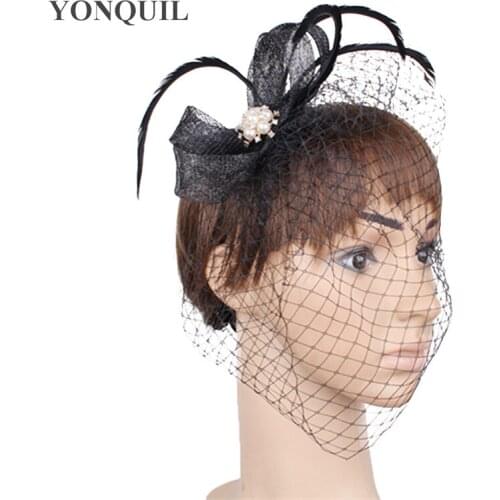 Wedding Mesh Bride Headwear Sinamay Women Fascinator Hat With Feather Hair Accessories Ladies Party Dinner Headdress Hair Pin