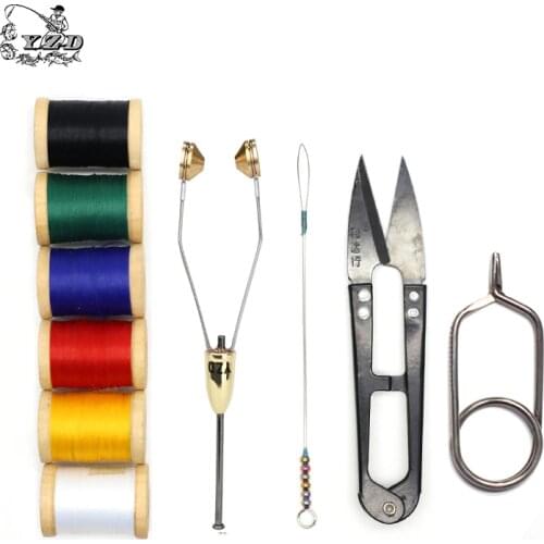 10+ Fly Tying Tools 6 Set with Bobbins Hackle Threader Half Hitcher Scissors 6 Spools of Fly Mounting Knitting for Flies