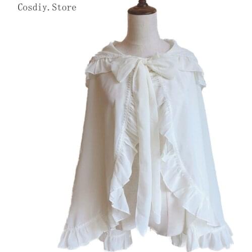 Lolita Chiffon Open Front Wraps Poncho Soft Coat Capes Girls Sweet Hood Covers Sweet Ruffle Shawl Cape Sun Protective For Women