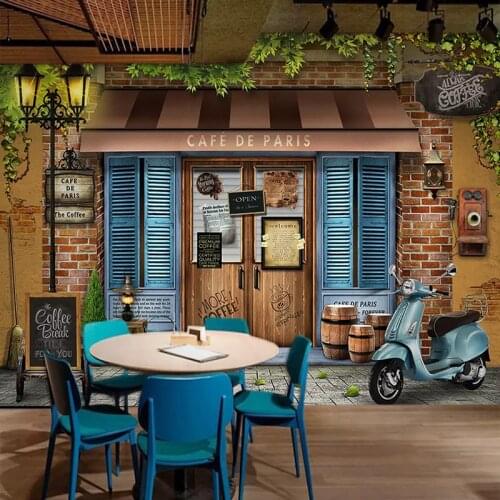 Custom Any Size Mural Wallpaper 3D Retro Paris Cafe Background Wall Painting Restaurant Living Room Background Wall Decor Fresco