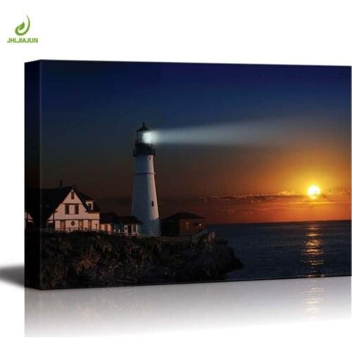 JHLJIAJUN Sunset Lighthouse Coast Canvas Nordic Painting Nordic Wall Art Print And Poster Dining Living Room Bedroom Home Decor