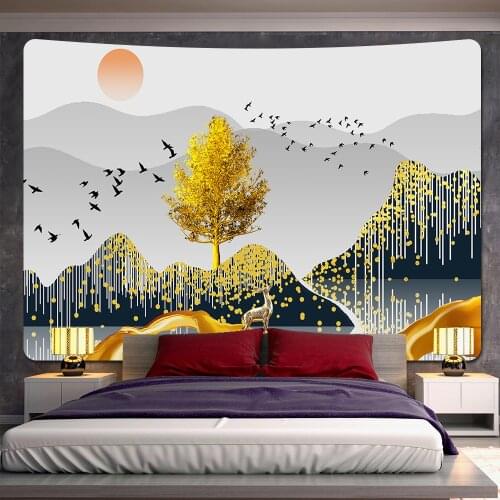 Nordic landscape ink painting home decoration art tapestry hippie bohemian decoration wall hanging psychedelic scene bed sheet