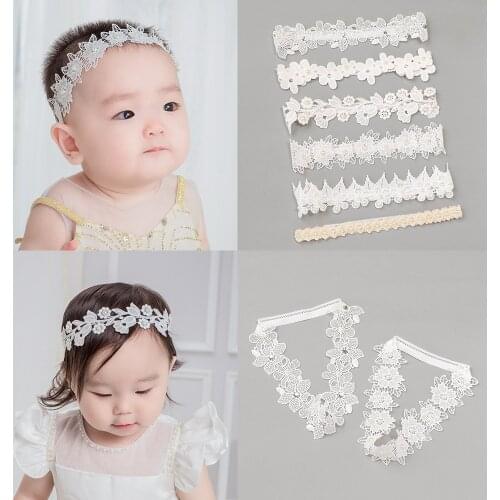 New Girls Baby Hair Accessories 2pcs/set White Lace Flower Headband for Infants Toddlers High Elastic Kids Hairbands