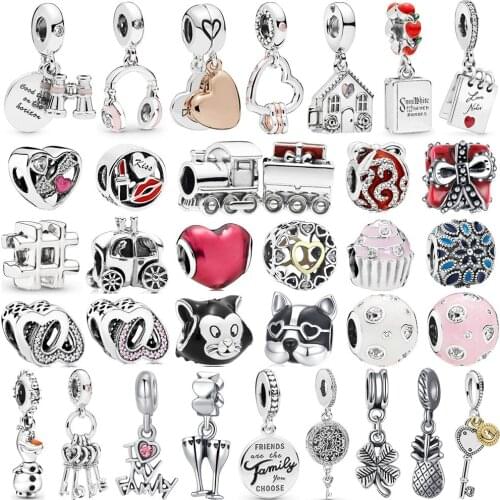 New Cute Cat Dog Train Gift Box Cake Pendant Suitable for Original Pandora Charm Bracelet Necklace Lady DIY Jewelry Gifts