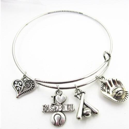 2020 New Arrive 10pcs I love Baseball Sports Bracelets Macroporous European Bracelet&Bangles adjust Bangles Jewelry charms