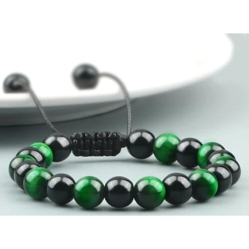 Charm Braided Bracelet Natural Stone Green Tiger Eyes Beaded Distance Bracelets Bangles Buddha Chakra Energy Men Women Jewelry