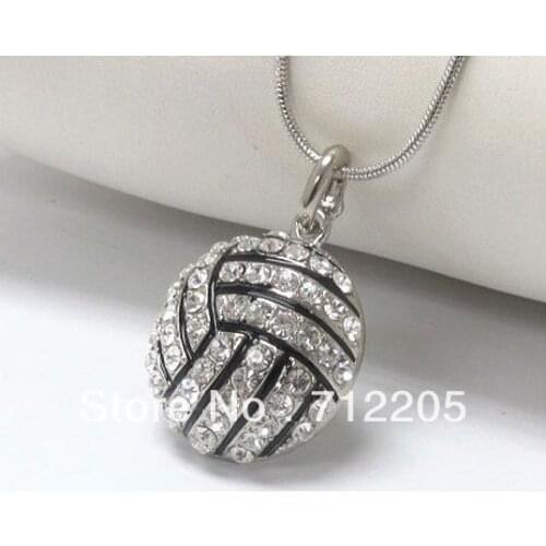 Volleyball with crystal sport pendant necklaces