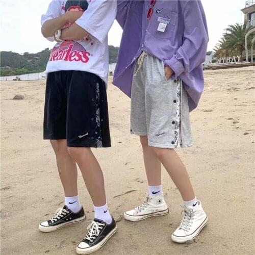 Casual shorts mens summer Hong Kong style trend new loose straight five-point pants Korean handsome breasted pants