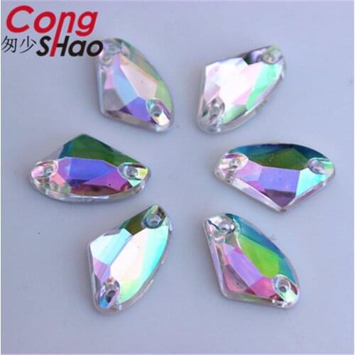 Cong Shao 200PCS 9*15mm AB Clear Axe shape Acrylic Rhinestone flatback sewing 2 Hole costume Button Crystal Accessories CS203H