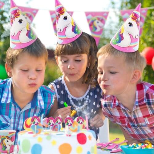 Rainbow Unicorn Candy Box Cake Topper Banner Birthday Party Supplies Tablecloth Napkin Kids Party Disposable Pink Tableware Set