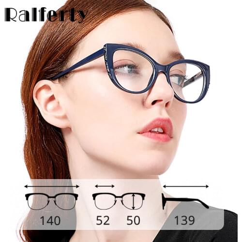 Ralferty Luxury Cat Eye Glasses Frame Women Eyeglass Retro Blue Myopia Optic Frames Prescription Spectacles No Degree F95141