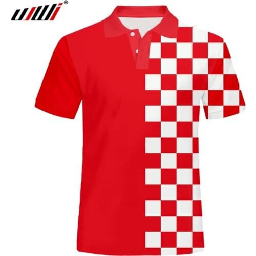 UJWI New Brand Red White Design Polo Shirts Men 3D Print Shirts Male Casual Short Sleeve Men Polo Customize Wholesale Clothing