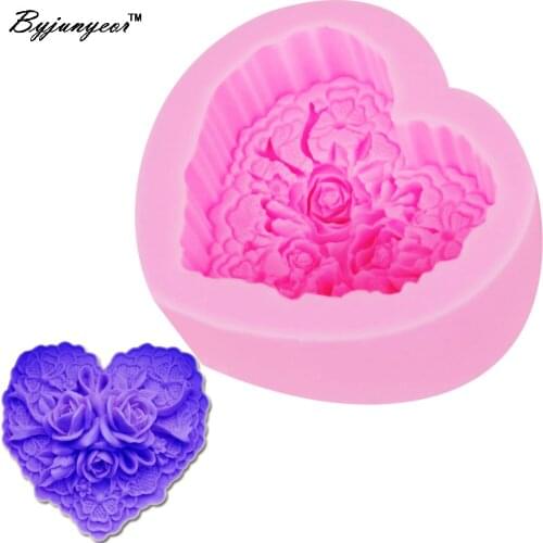 Byjunyeor S099 Loving Heart Roses UV Resin Silicone Mold Fondant Chocolate Candy Crystal Epoxy Clay Plaster Concrete Candle Soap