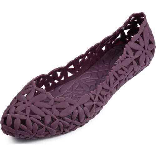 Women Summer Hollow Out Jelly Sandals Breath Flats Ladies Flower Cover Heels Ladies Casual Shoes Soft Comfort Footwear