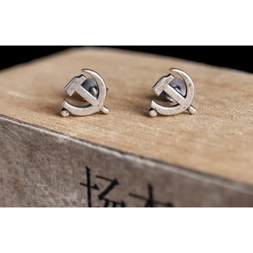 Real Silver Party Member Badge Stud Earrings Women Punk Earrings Vintage Party Wedding Jewelry Gifts for Girls Women Jewelry