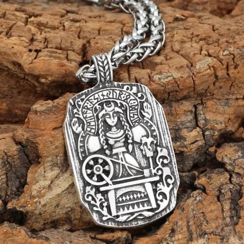 Norse Vikings Legendary Viking Women and Textile Machine Amulet Pendant necklace with valknut gift bag