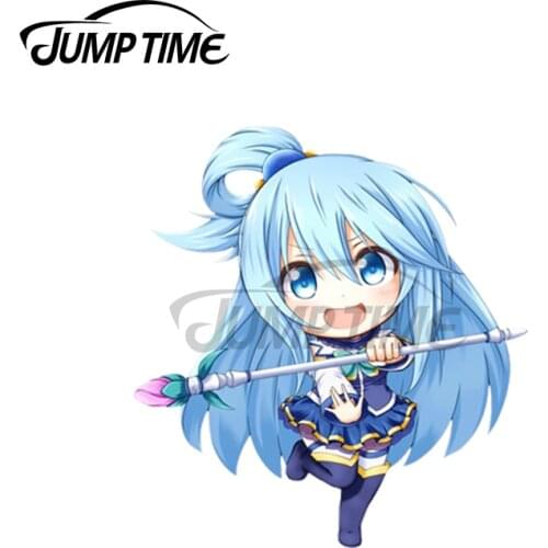 Jump Time 13 x 11cm For Konosuba Aqua Funny Car Stickers Vinyl JDM Sunscreen Waterproof Bumper Occlusion Scratch Decal