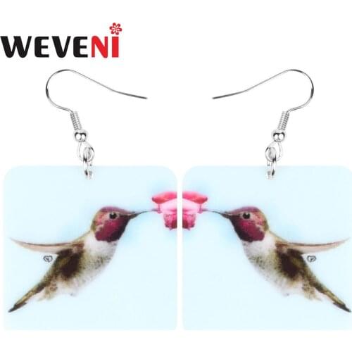 WEVENI Acrylic Square Hummingbird Earrings Flower Aesthcitc Bird Animal Dangle Drop Jewelry For Women Girls Summer Jewelry Gift