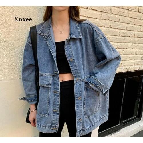 2021 New Womens Plus Size Loose Denim Jacket Retro Street Korean Version of The Wild Casual Couple Jacket Ins Tide Jacket Denim