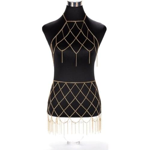 New Sexy Showgirl Beach Chain Skirt and Necklace Bikini Body Belly Waist Chain Bra Bralette Women Dress Jewelry