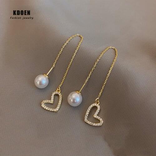 Temperament Pearl Pendant Love Heart Long Tassel Earrings Korean Fashion Jewelry For Woman 2020 Wedding Party Luxury Earrings