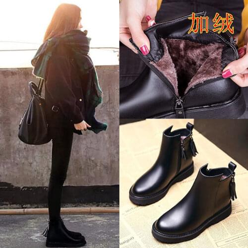 2020Boots Women Plus Size Retro Leather Ankle Zipper Womens Boots Casual Round Toe Low-Heele Non-Slip Roman Short Botas Mujer