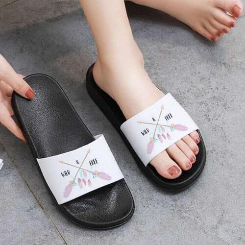 Summer Sandals Korean version Harajuku Female Beach Shoes Slippers Feather Printed 2021 New Fashion woman slipper