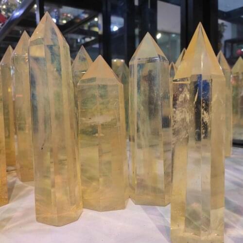 1pcs 700-800g Yellow Smelt Quartz Crystal Wand Point Reiki Healing Citrine Quartz Crystal Wand Crafts Home Decoration Gift