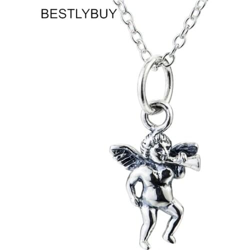 100% 925 Sterling Silver 3D Little Angel Necklace for Girl/Women Birthday Gift Dainty Jewelry Silver 925 Chain & Pendant