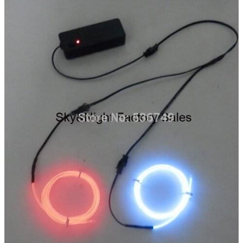 2.3mm White&Red el wire/EL WIRE ROPE/el flexible light with 3V inverter(on/flashing/off) +One in two splitter