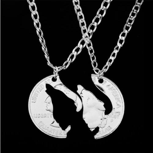 2pcs/set Hand Cut Howling Wolf Necklace Round Coin Wolves Pendant For Couples Friends Lover Relationship Puzzle Animal Jewelry