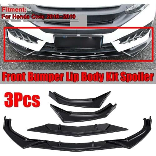 3PCS Matte Black Car Front Bumper Lip Splitter Lip Spoiler Diffuser Spoiler Cover Trim For Honda For Civic 2016 2017 2018 2019