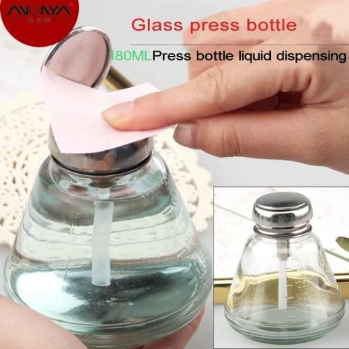 ANGNYA 220ML Nail Glass Bottle Anti-corrosion Empty Pumping Dispenser Container Nail Polish UV Gel Remover Alcohol Press Tools