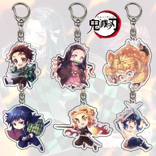 Anime Demon Slayer Kimetsu no Yaiba Keychain Cartoon Double Sides Key Ring Key Chain