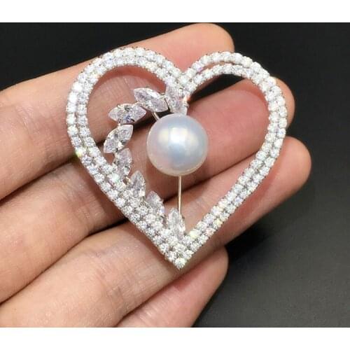 Heart Design Pearl Brooches Fittings Women DIY Pearl Breastpin Components Shinning Mirco Zircon Heart Accessory 3Pcs/Lot