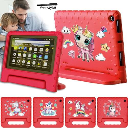 Children Tablet Shockproof Case for Amazon Fire 7/Fire HD 8 Silicon Cover for Fire HD 8 Plus Hand-held EVA Case + Free Stylus