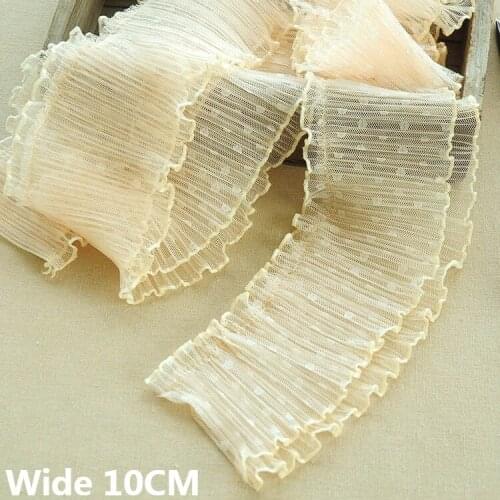 10CM Wide Double Layers Frilled Mesh Fabric Polka Dots Lace Ruffle Trim Embroidery Ribbon Skirts Hemlines Dress DIY Sewing Decor