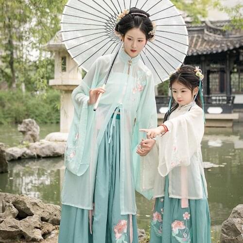 Girls' Breathable Hanfu Chinese Style Simple Stand-Up Collar Hanfu Costume Childrens Traditional Embroidered Hanfu Suit LC161